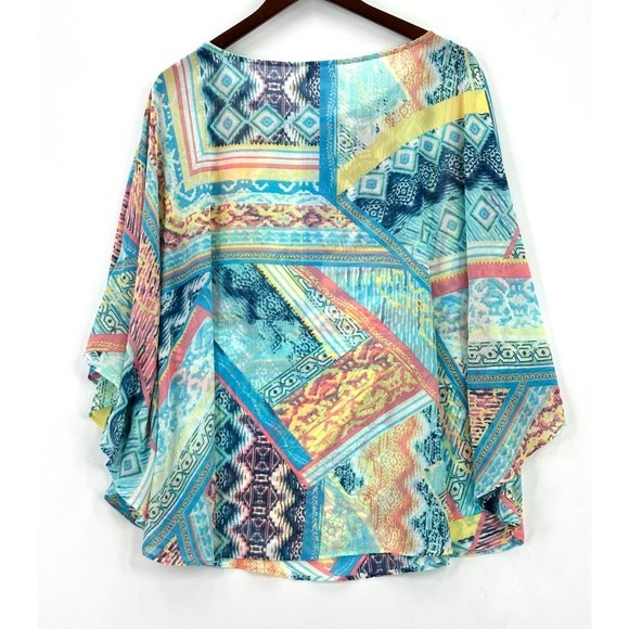 Chicos Womens Loose Blouse Ikat Pattern Lightweight Round Neck Multicolor L/XL - Picture 2 of 7